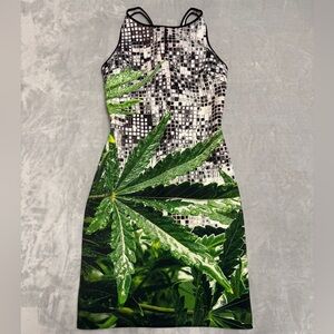 Clover Canyon Disco Ball Cannabis Print Dress Size Small NWT